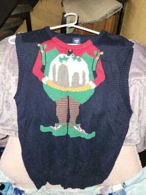 Route 66 Navy Elf Sweater Vest with Red Trim and Green Accent